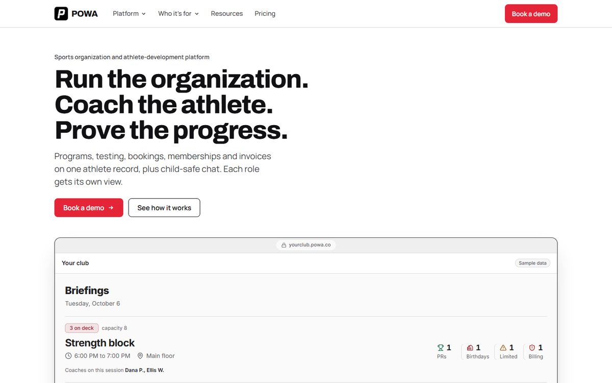 POWA website, homepage