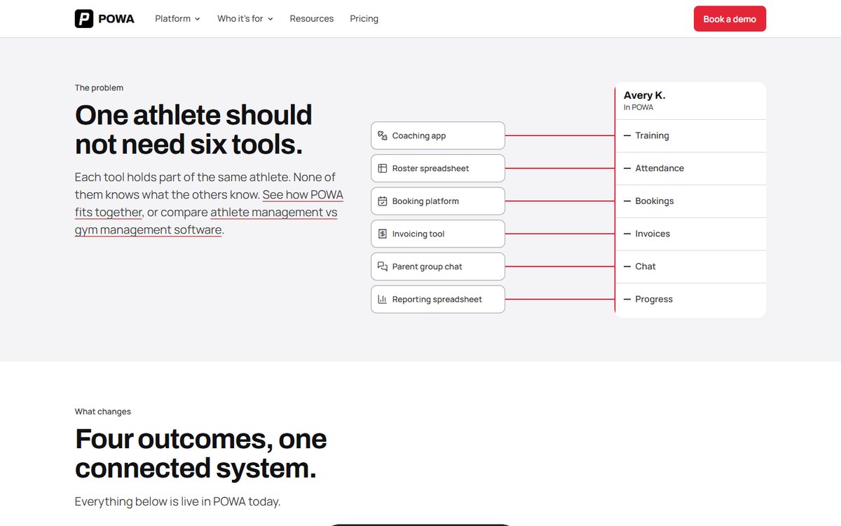 POWA website, one athlete record instead of six tools